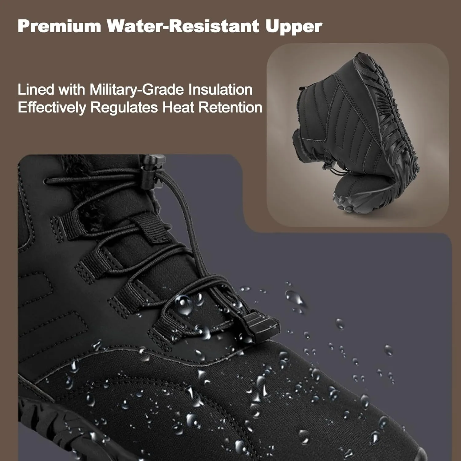 Mens Womens Barefoot Shoes Waterproof Winter Snow Boots Zero Drop Sole Walking Shoes for Hiking Outdoor