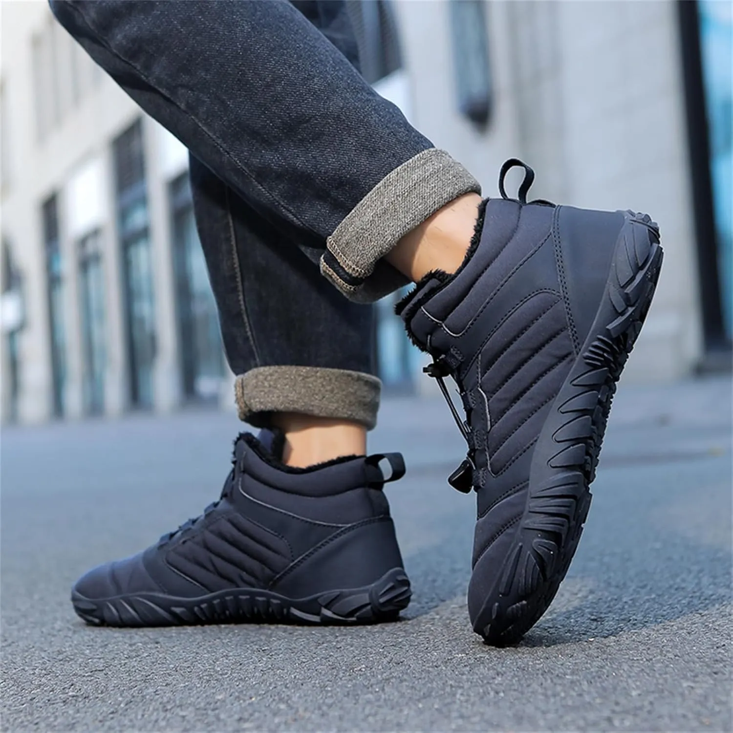 Mens Womens Barefoot Shoes Waterproof Winter Snow Boots Zero Drop Sole Walking Shoes for Hiking Outdoor