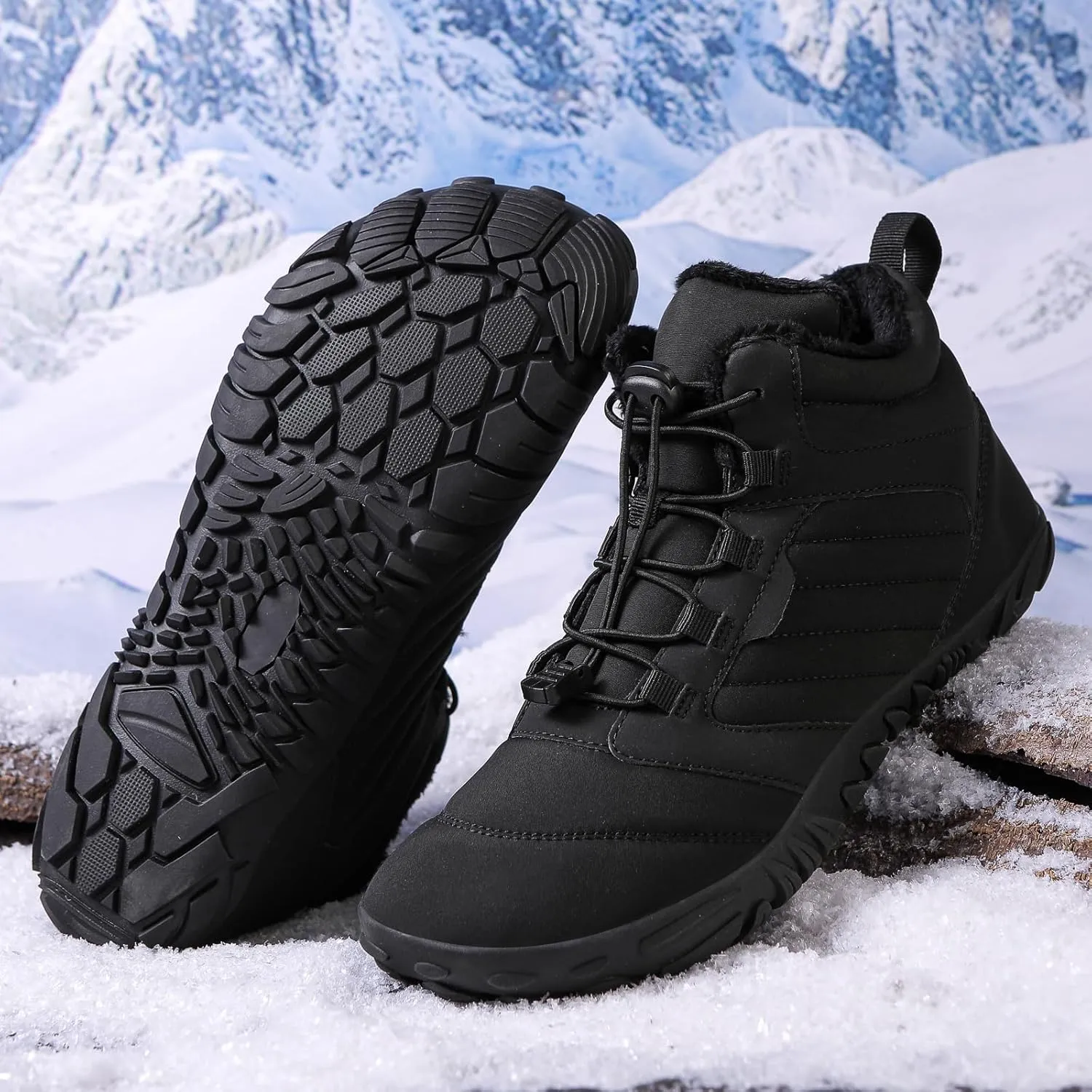 Mens Womens Barefoot Shoes Waterproof Winter Snow Boots Zero Drop Sole Walking Shoes for Hiking Outdoor