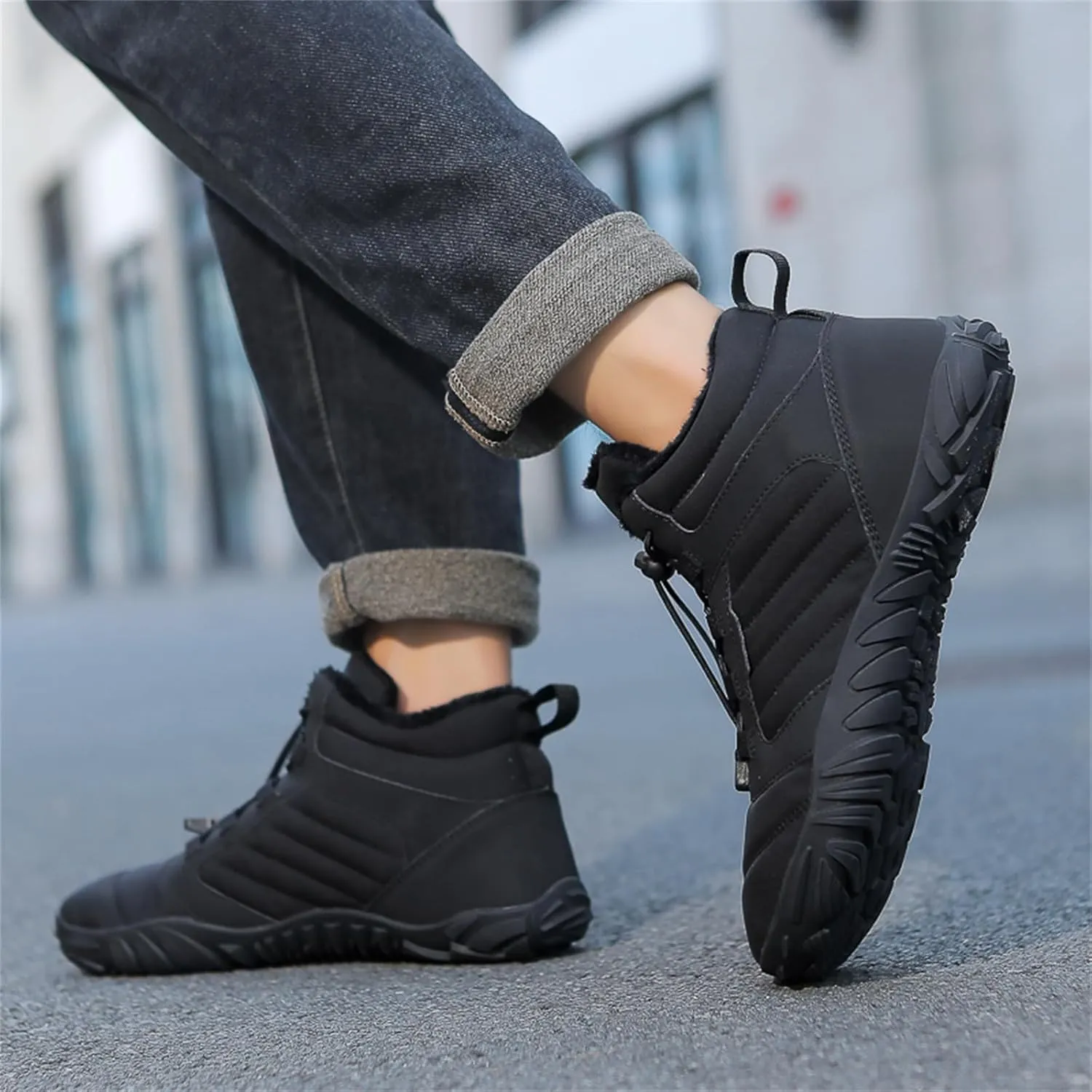 Mens Womens Barefoot Shoes Waterproof Winter Snow Boots Zero Drop Sole Walking Shoes for Hiking Outdoor