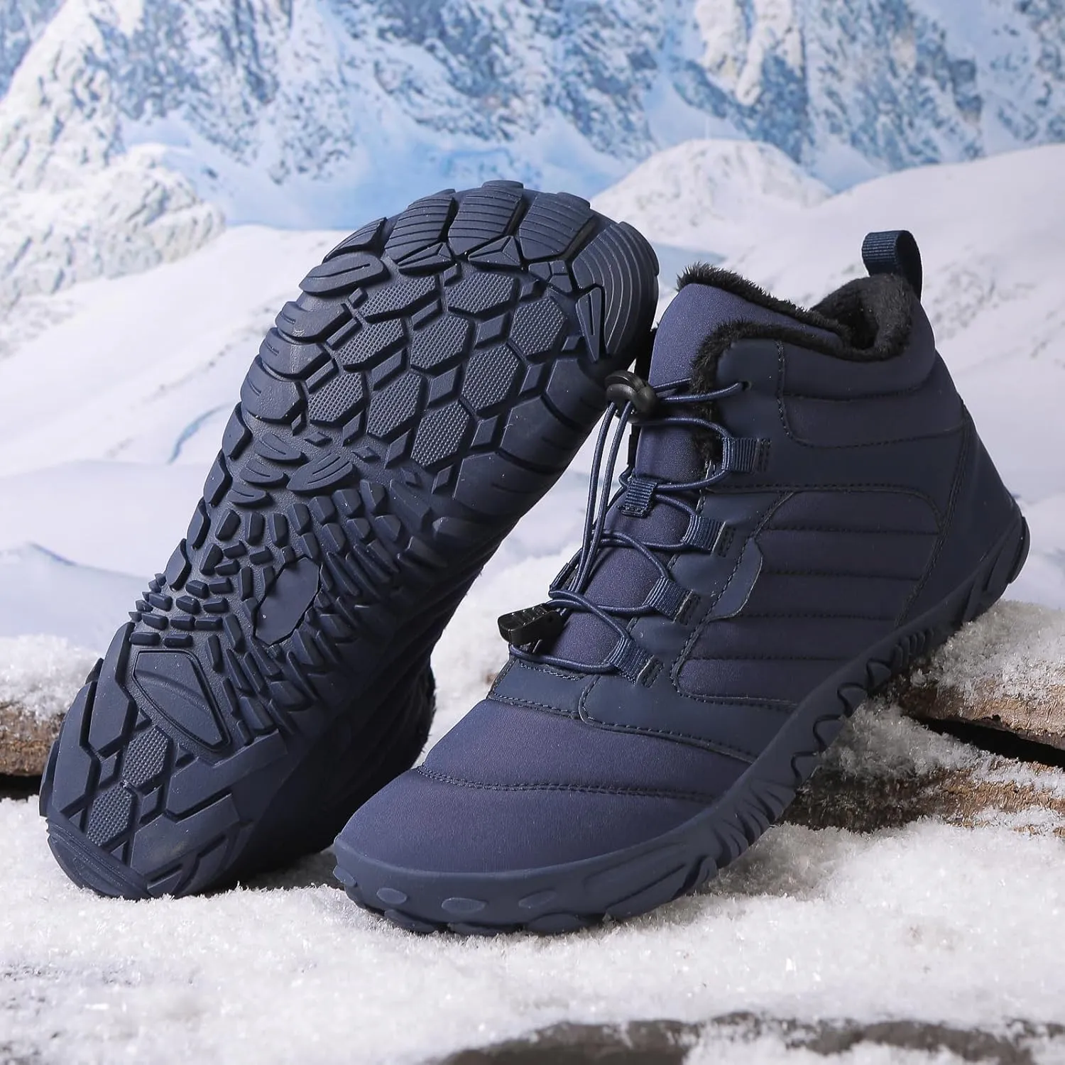 Mens Womens Barefoot Shoes Waterproof Winter Snow Boots Zero Drop Sole Walking Shoes for Hiking Outdoor