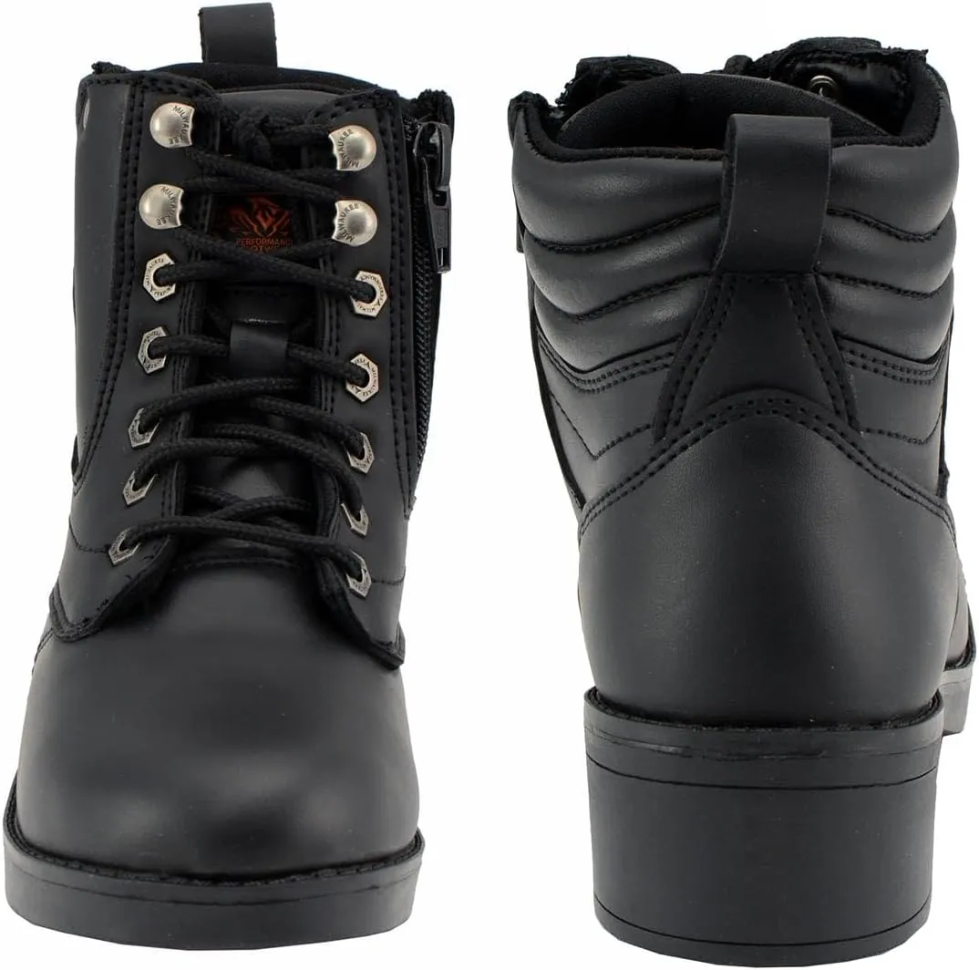 Milwaukee Leather MBK9275 Boys Black Lace-Up Boots with Side Zipper Entry - 7