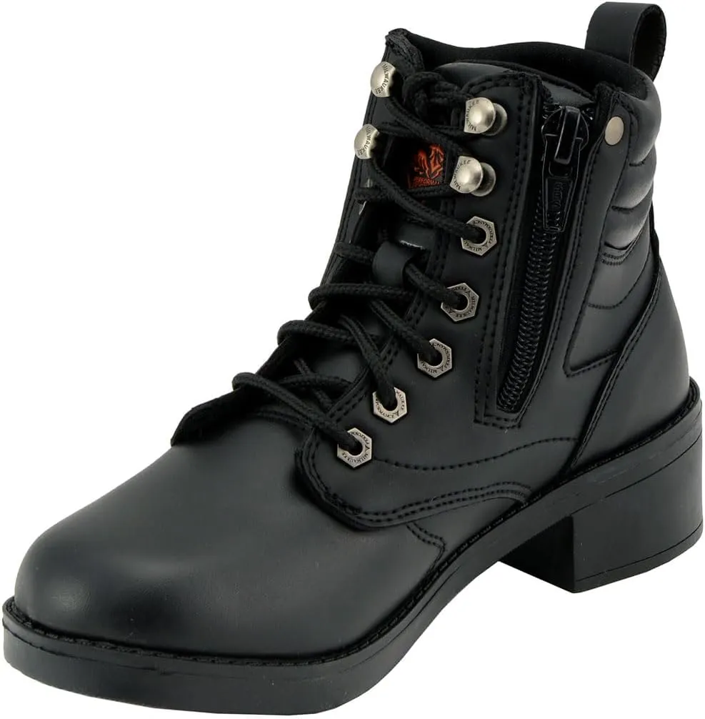 Milwaukee Leather MBK9275 Boys Black Lace-Up Boots with Side Zipper Entry - 7