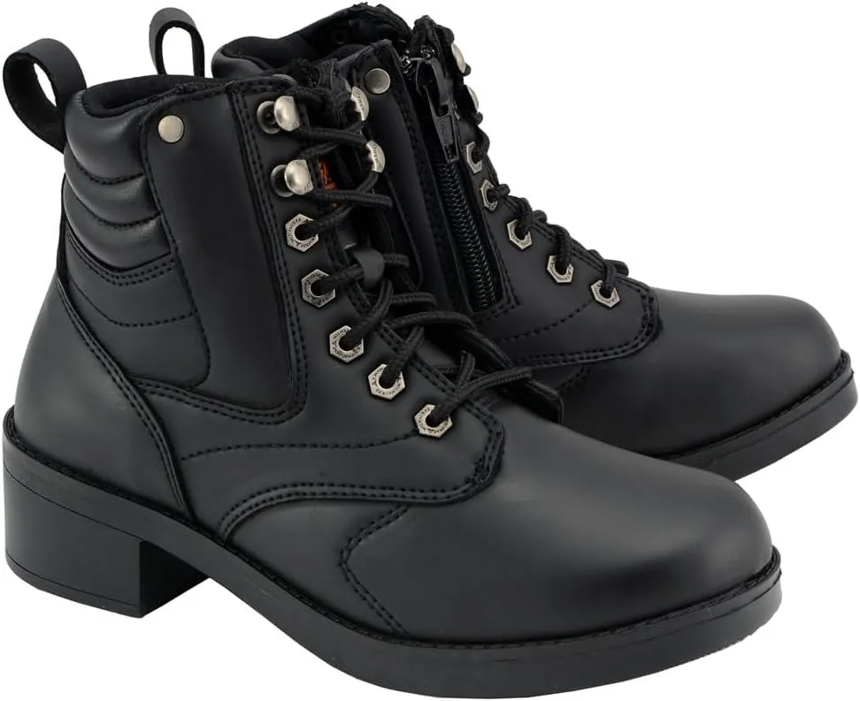 Milwaukee Leather MBK9275 Boys Black Lace-Up Boots with Side Zipper Entry - 7