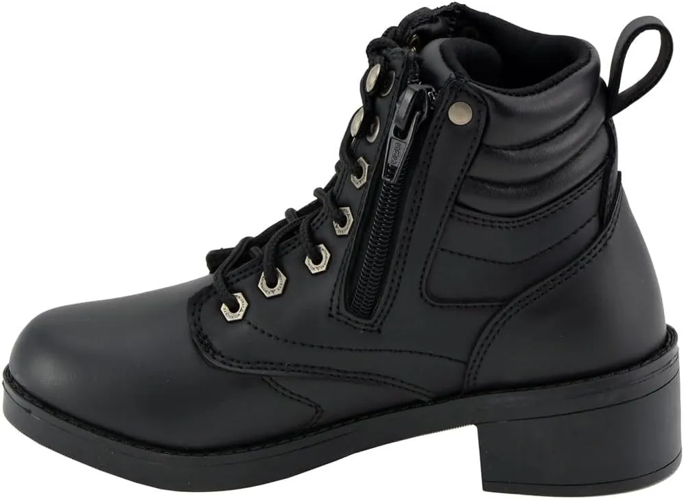 Milwaukee Leather MBK9275 Boys Black Lace-Up Boots with Side Zipper Entry - 7