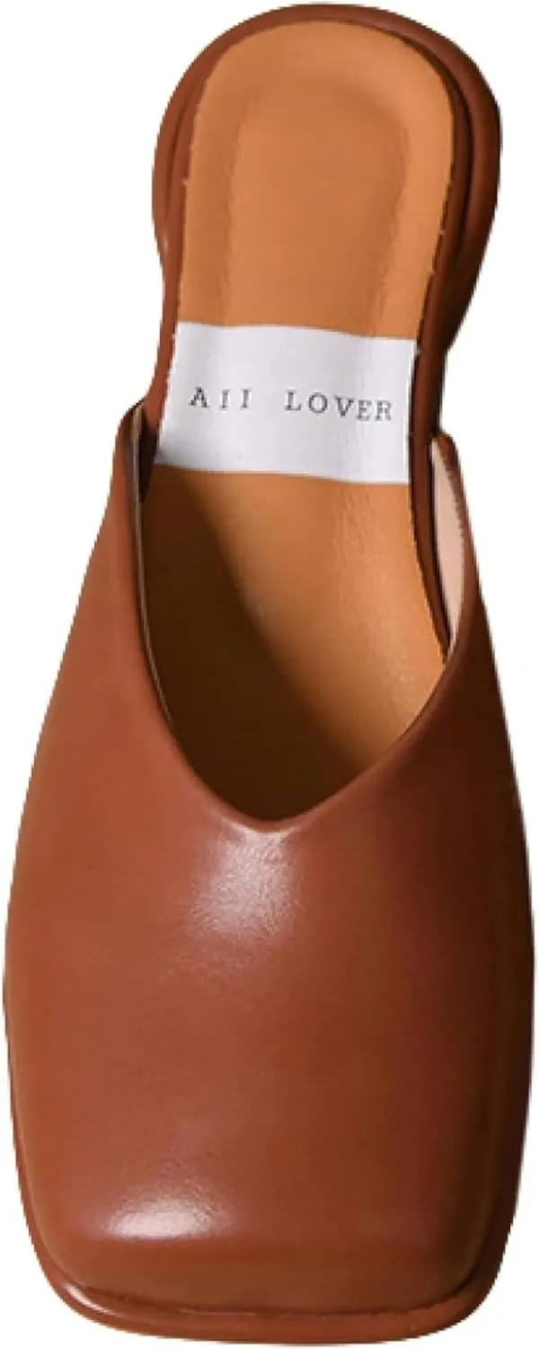 Mules Sandal for Girl Fashion Square Toe Women's Slippers Thick Heel Open Back Loafers Office Slippers