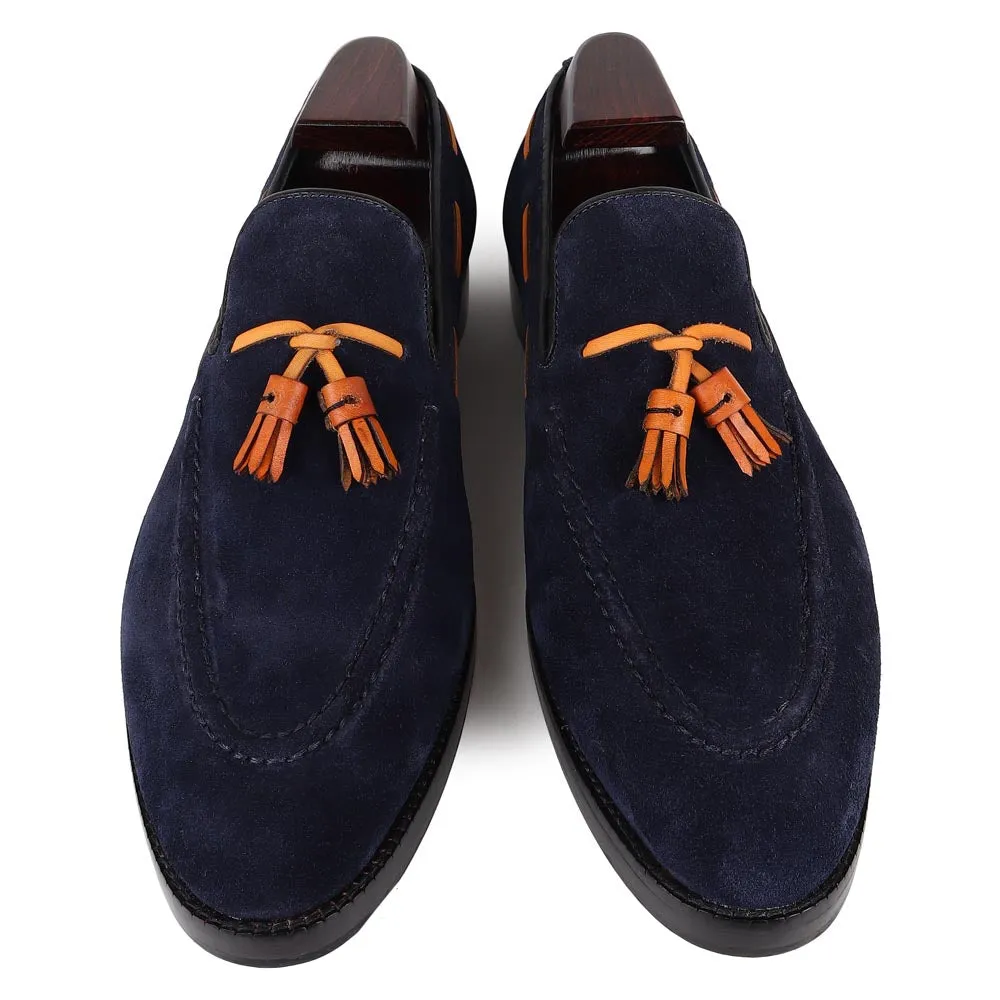Navy Suede With Tan Tassel Classic Loafers