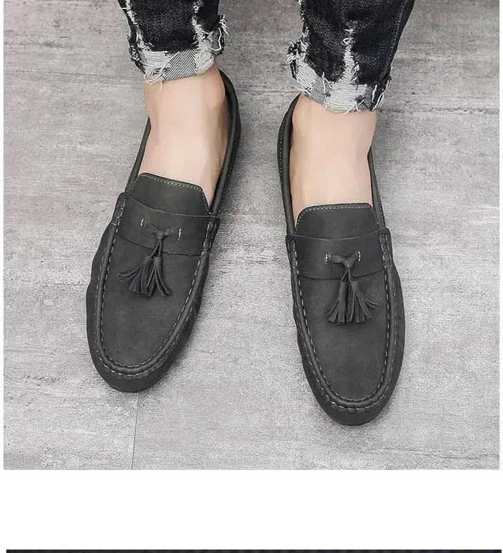 New Mens Loafers PU Leather with Tassel Penny Loafers Flat Heel Comfortable Flexible Outdoor Walking Slip-on