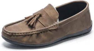 New Mens Loafers PU Leather with Tassel Penny Loafers Flat Heel Comfortable Flexible Outdoor Walking Slip-on