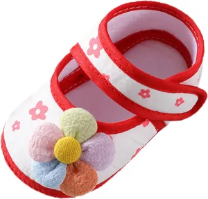 Newborn Baby Girls First Walking Shoes 3D Flower Non-Slip Princess Dress Flat Round Toe Soft Lightweight Shoes