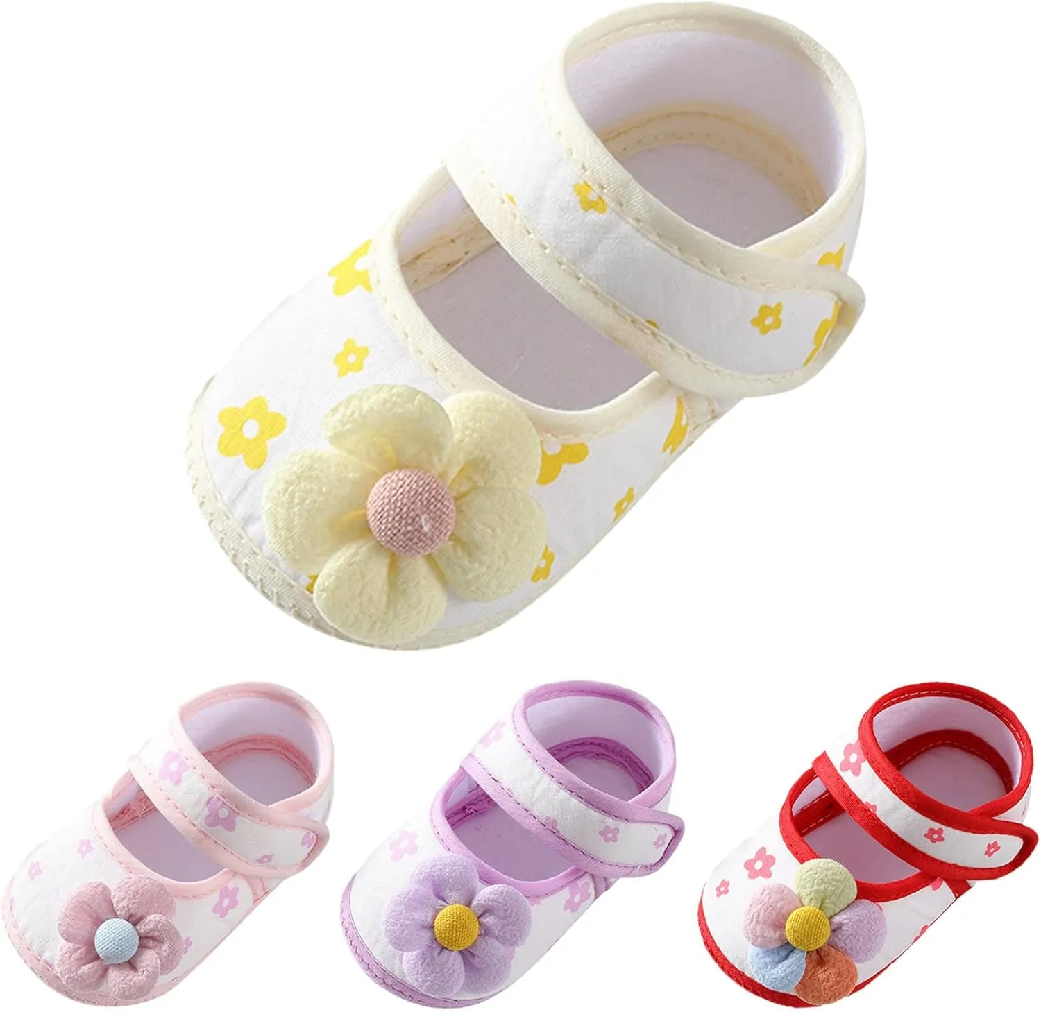 Newborn Baby Girls First Walking Shoes 3D Flower Non-Slip Princess Dress Flat Round Toe Soft Lightweight Shoes