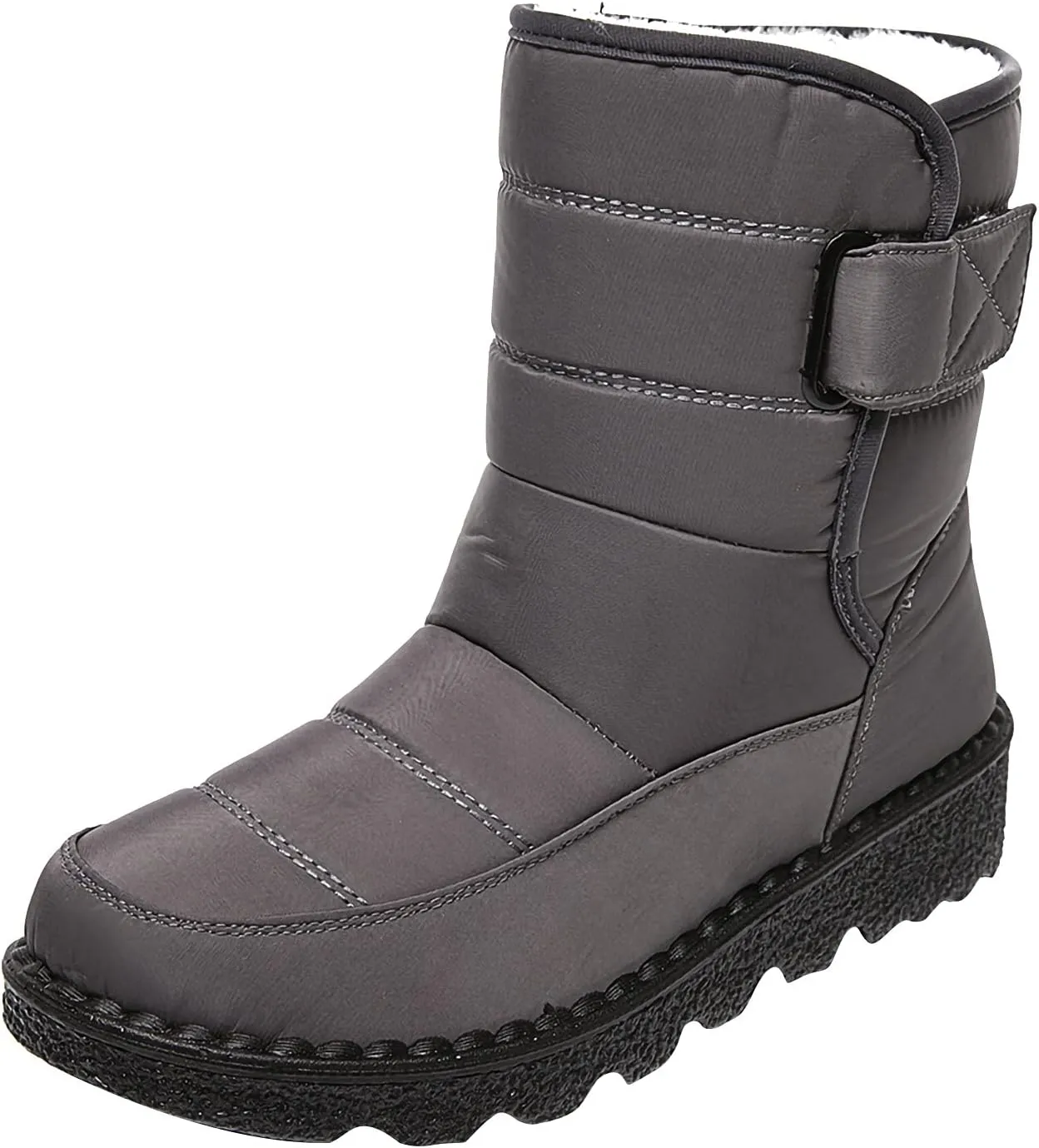 oiangi Quilted Snow Boots for Women Fashion Waterproof Round Toe Buckle Platform High Top Non-slip Ankle Booties Winter Comfy Warm Outdoor Ladies Shoes