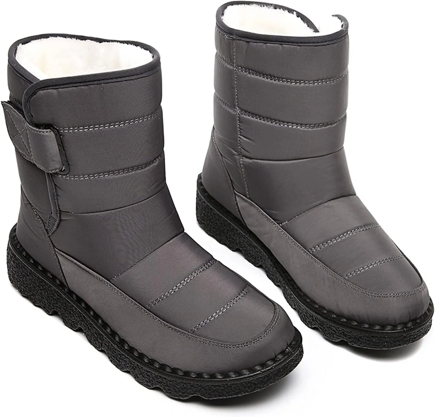 oiangi Quilted Snow Boots for Women Fashion Waterproof Round Toe Buckle Platform High Top Non-slip Ankle Booties Winter Comfy Warm Outdoor Ladies Shoes