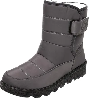 oiangi Quilted Snow Boots for Women Fashion Waterproof Round Toe Buckle Platform High Top Non-slip Ankle Booties Winter Comfy Warm Outdoor Ladies Shoes
