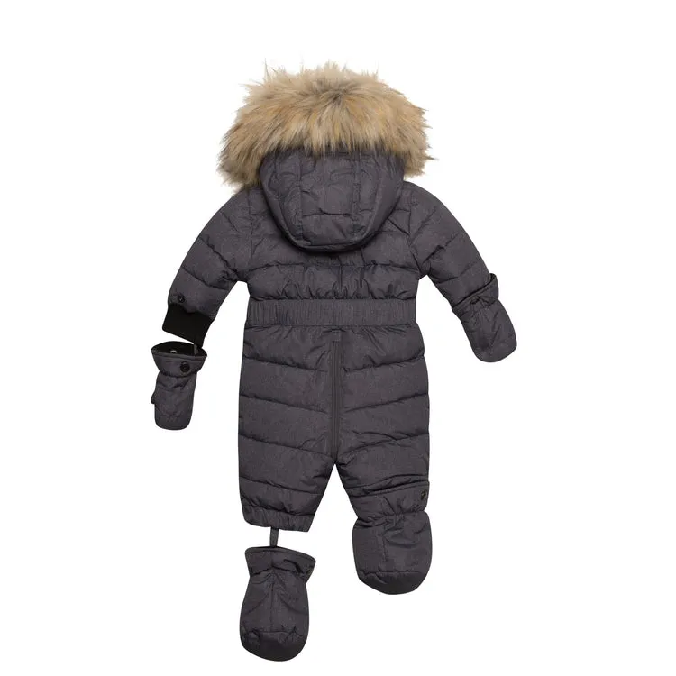 One Piece Baby Snowsuit Grey With Textured Print