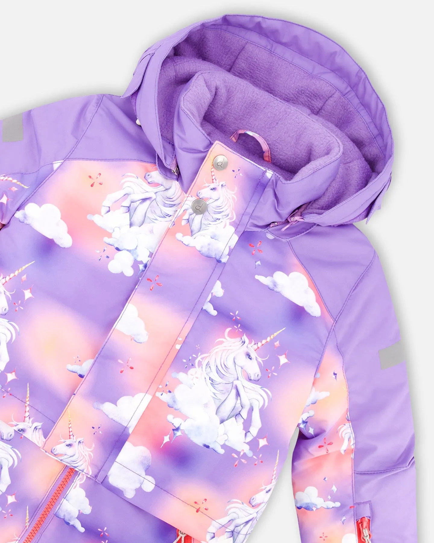 One Piece Lavender Snowsuit With Unicorns In The Cloud Print
