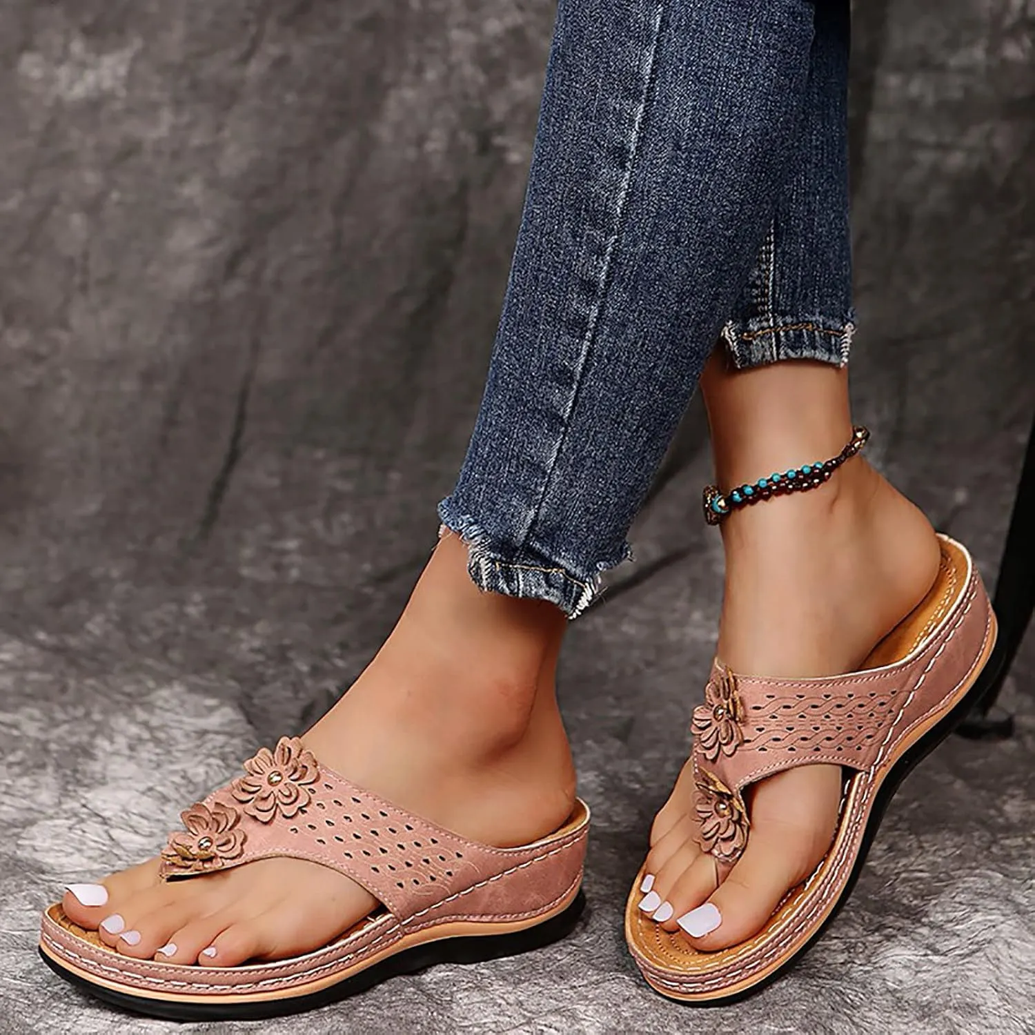 Orthopedic Sandals for Women,Womens Sandals with Arch Support Orthotic Sandals Flip Flops Wedge Walking Slippers 2024