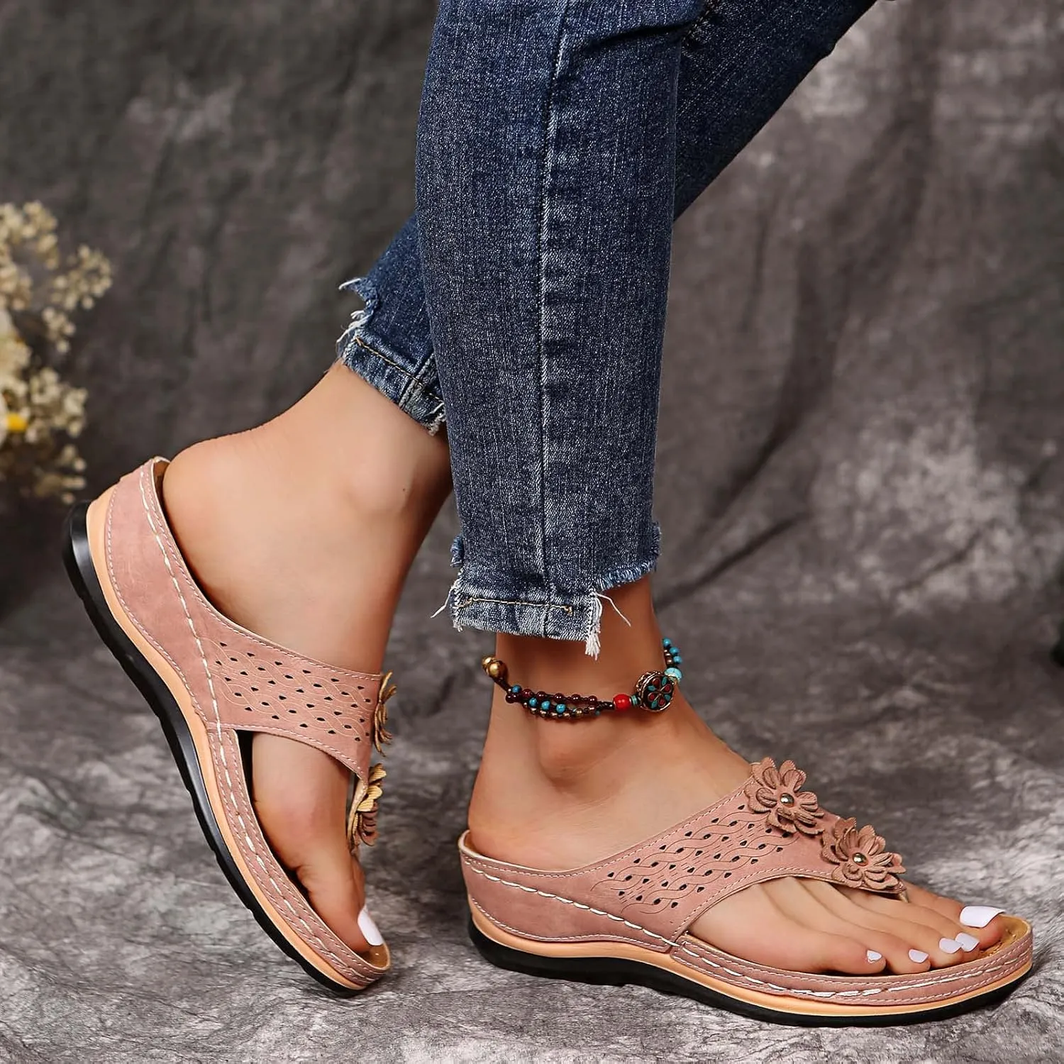 Orthopedic Sandals for Women,Womens Sandals with Arch Support Orthotic Sandals Flip Flops Wedge Walking Slippers 2024