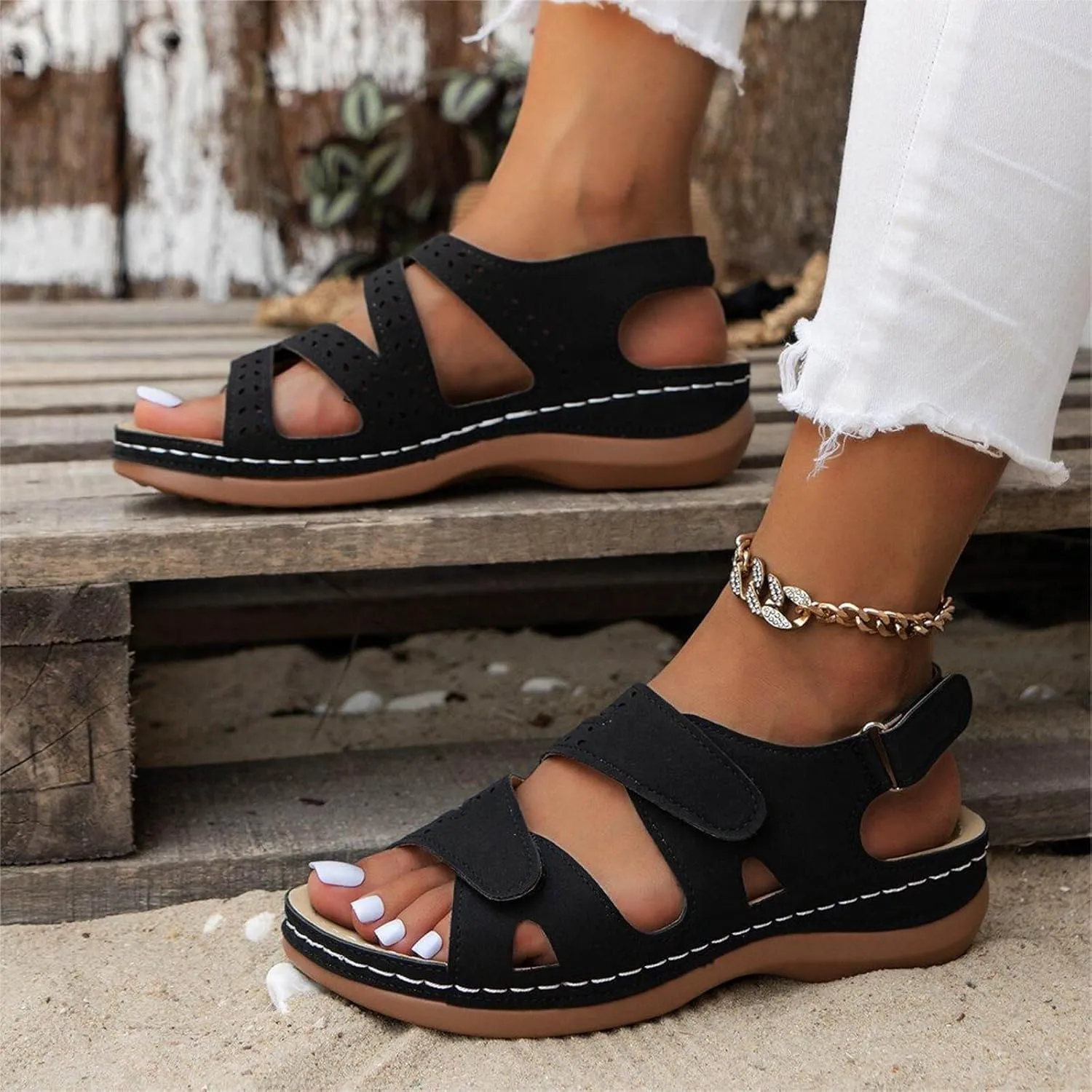 Orthopedic Wedge Sandals for Women: Summer Comfortable Low Heel Sandal, Open Toe Walking Dressy Summer Sandals Shoes