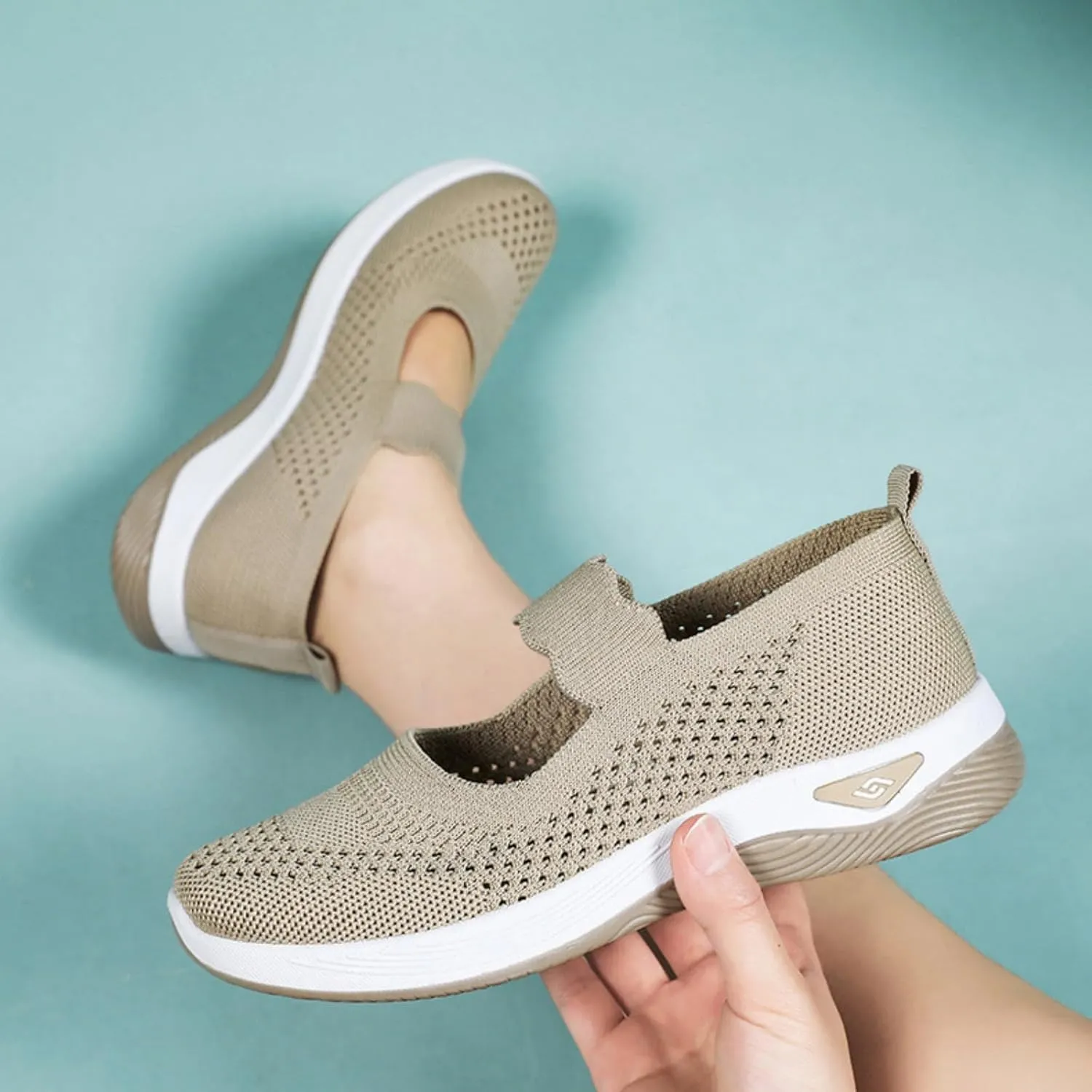 Orthopedic Woven Breathable Shoes Womens Arch Support Walking Shoes Slip On Diabetic Foam Sneakers Lightweight Soft Sole Walking Sneakers