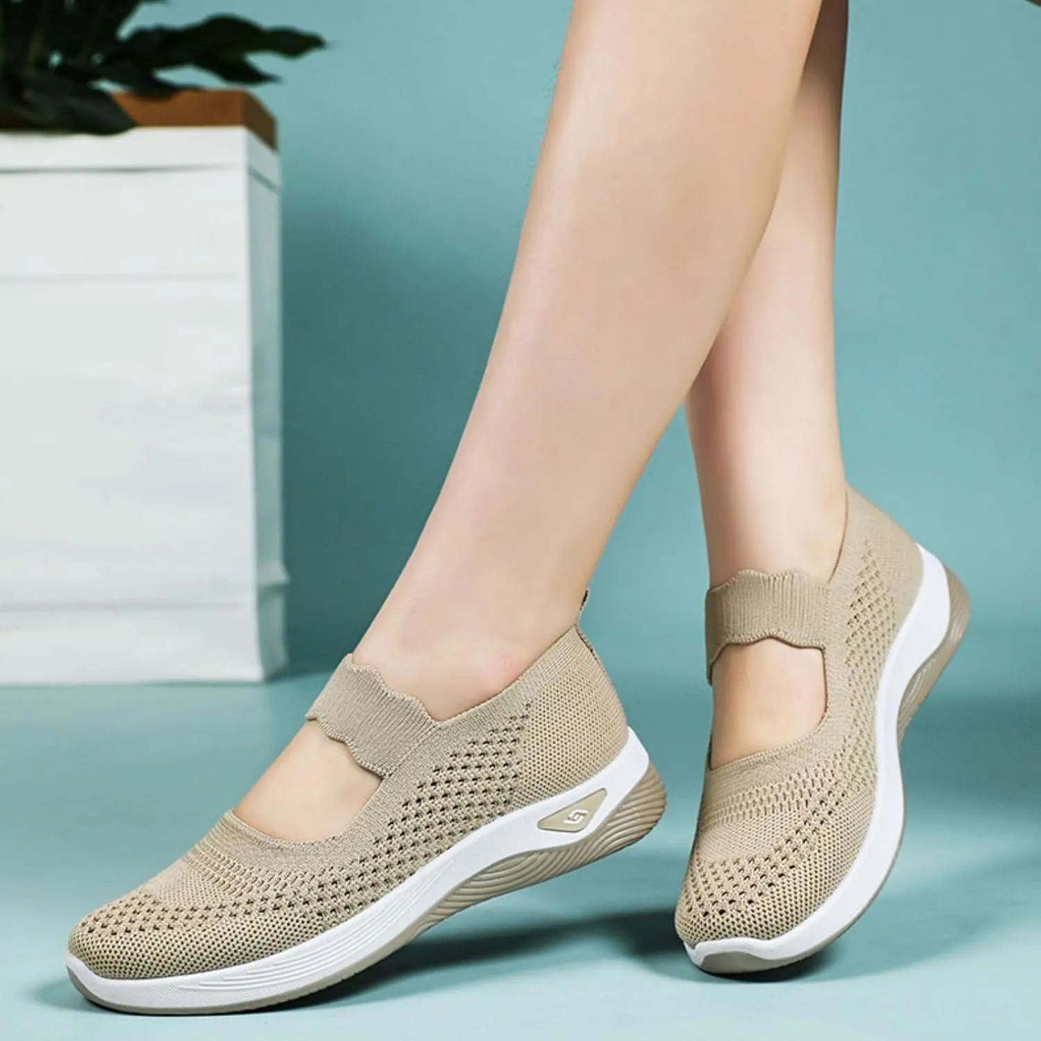 Orthopedic Woven Breathable Shoes Womens Arch Support Walking Shoes Slip On Diabetic Foam Sneakers Lightweight Soft Sole Walking Sneakers