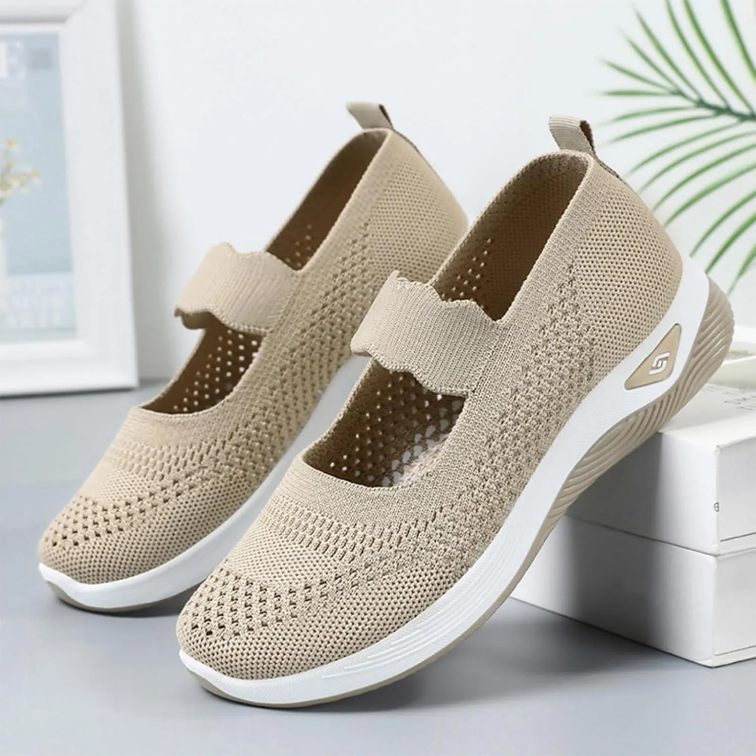 Orthopedic Woven Breathable Shoes Womens Arch Support Walking Shoes Slip On Diabetic Foam Sneakers Lightweight Soft Sole Walking Sneakers