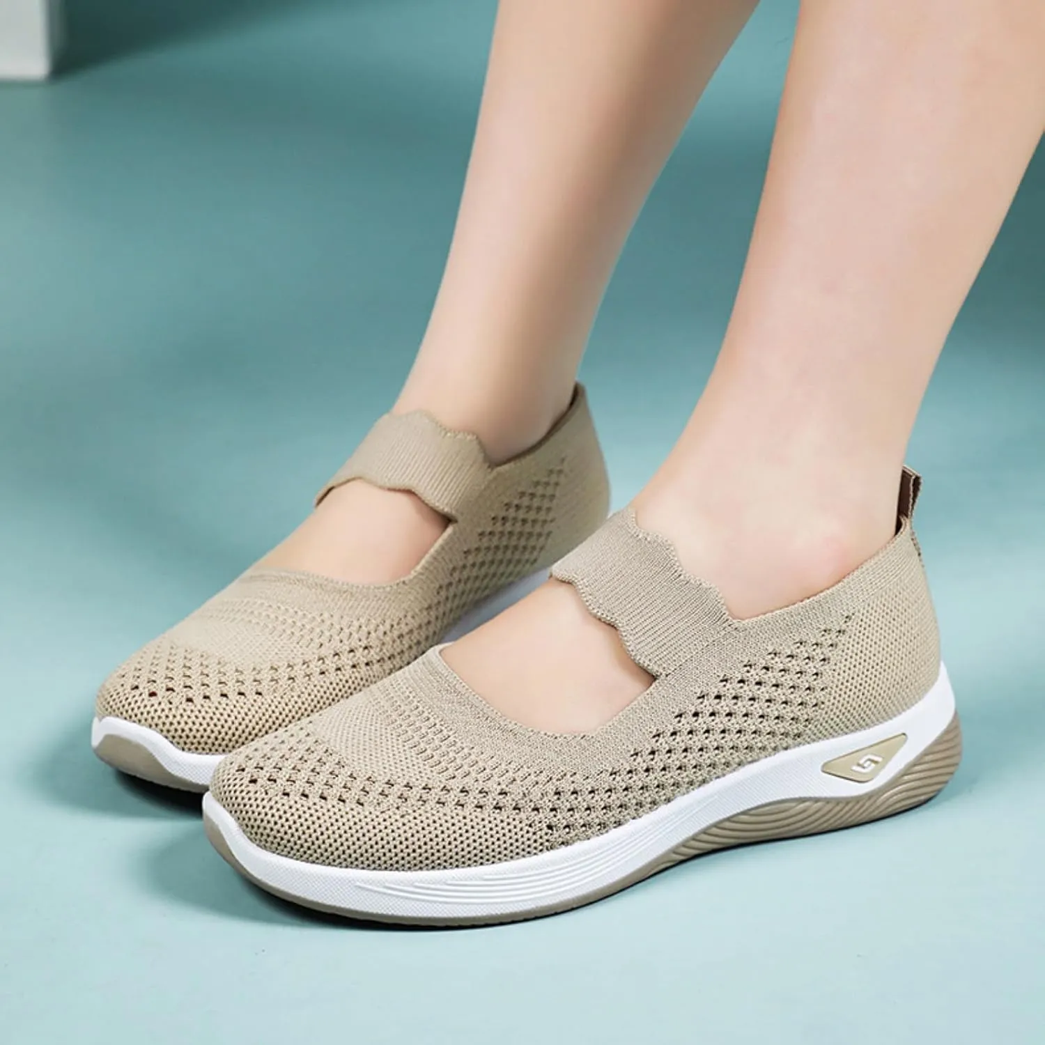 Orthopedic Woven Breathable Shoes Womens Arch Support Walking Shoes Slip On Diabetic Foam Sneakers Lightweight Soft Sole Walking Sneakers