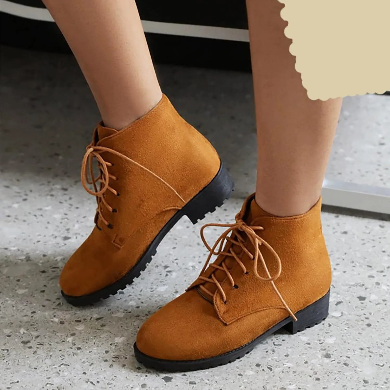 Platform Boots for Women Ankle Brown Booties Women Women's Western Booties Brown Boot Laces Men Fashion Casual Comfy Soft Slip on Pointed Toe Leather Casual