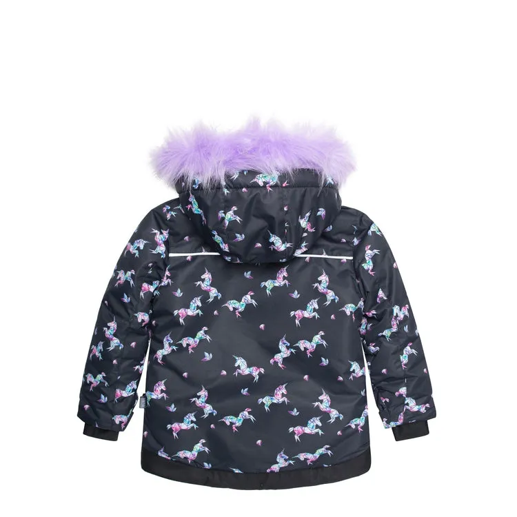 Printed Unicorns Two Piece Snowsuit Black And Lilac