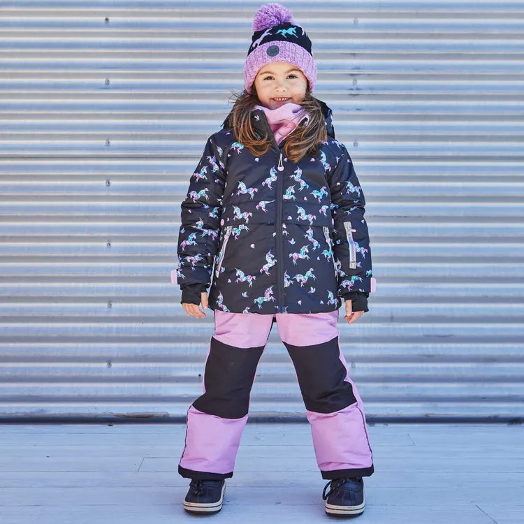 Printed Unicorns Two Piece Snowsuit Black And Lilac