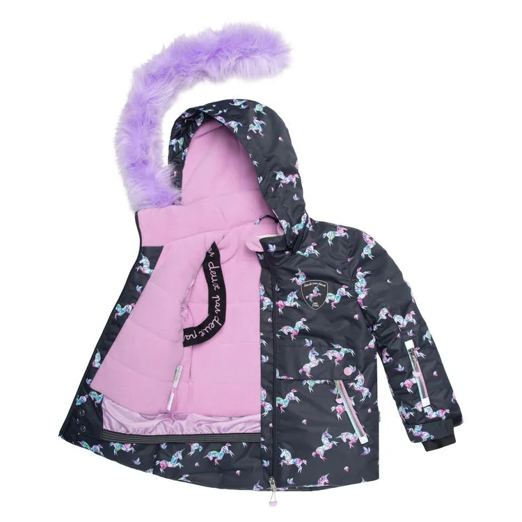 Printed Unicorns Two Piece Snowsuit Black And Lilac