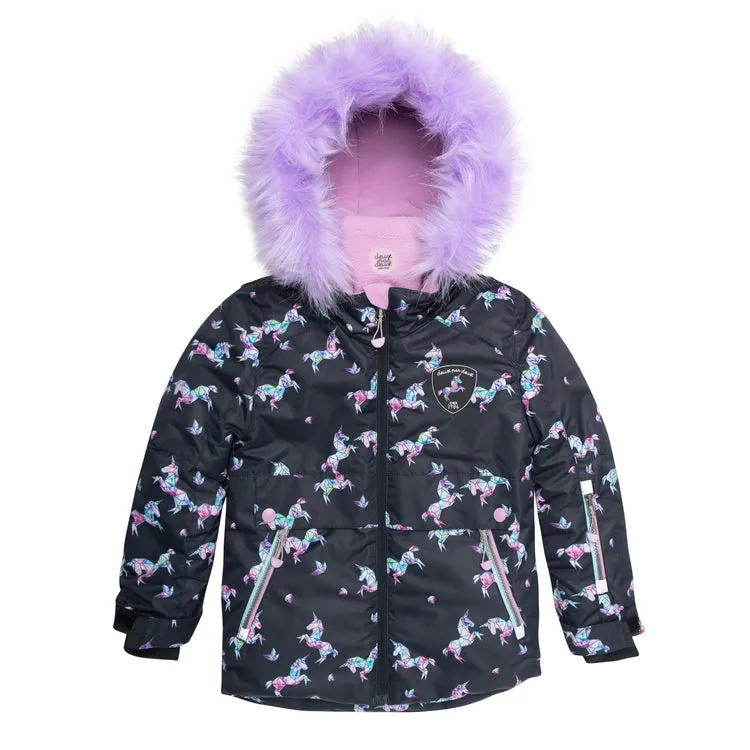 Printed Unicorns Two Piece Snowsuit Black And Lilac