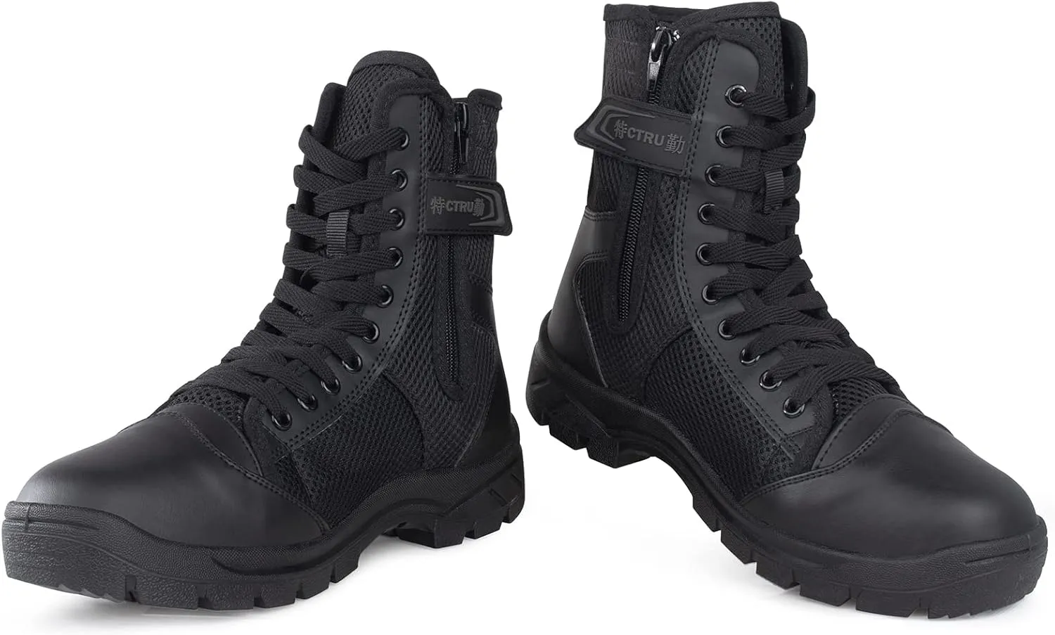 QUNLON Men's Military Tactical Boots Lightweight Hiking Boots Patrol Work Boots with Side Zipper Model-307