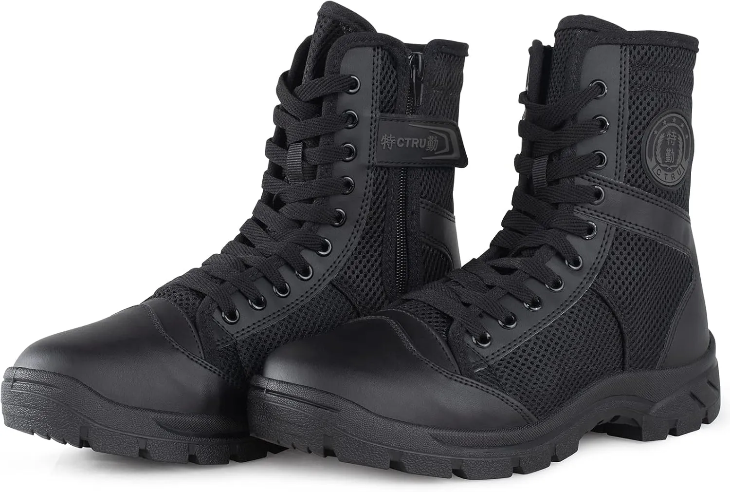 QUNLON Men's Military Tactical Boots Lightweight Hiking Boots Patrol Work Boots with Side Zipper Model-307
