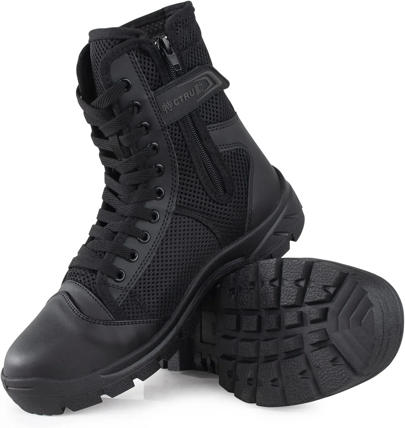 QUNLON Men's Military Tactical Boots Lightweight Hiking Boots Patrol Work Boots with Side Zipper Model-307