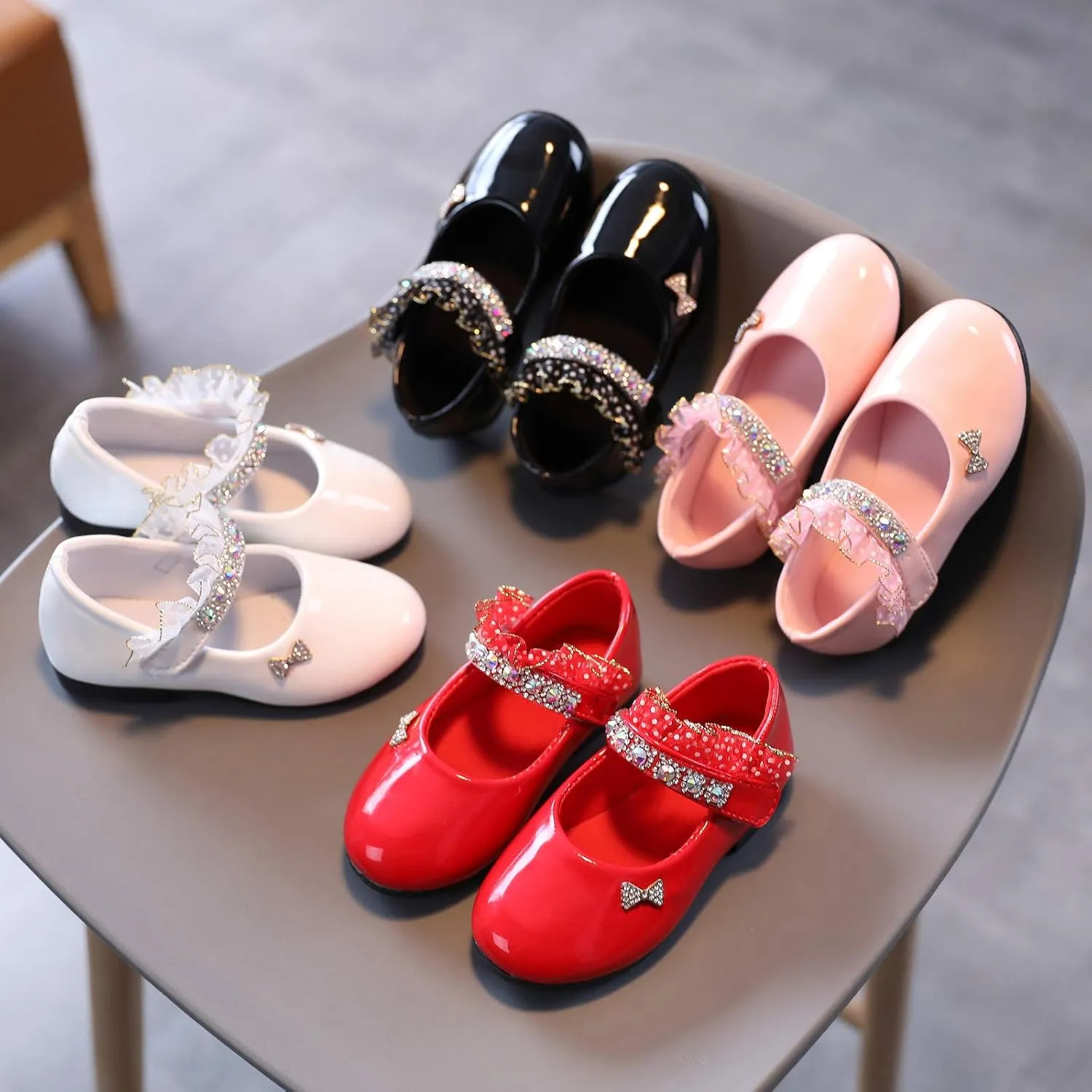 ??rystal Lace Princess Mary Jane Dress Shoes Princess Low Heel Dance Shoes Par??y Wedding Slip On Ballet Flat??