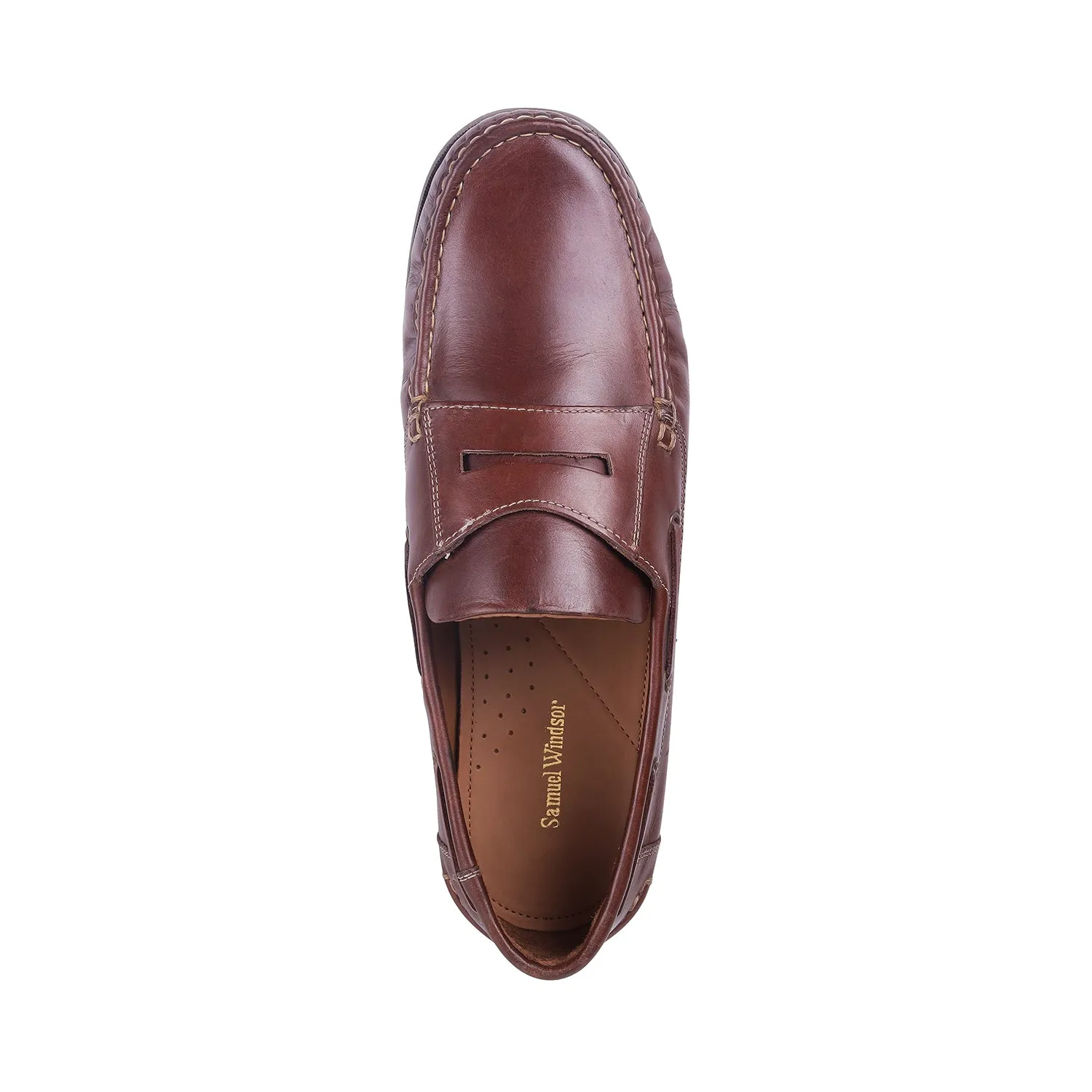 Samuel Windsor - 72 Big Size Wide Width Brown Leather Slip-On Loafer For Men