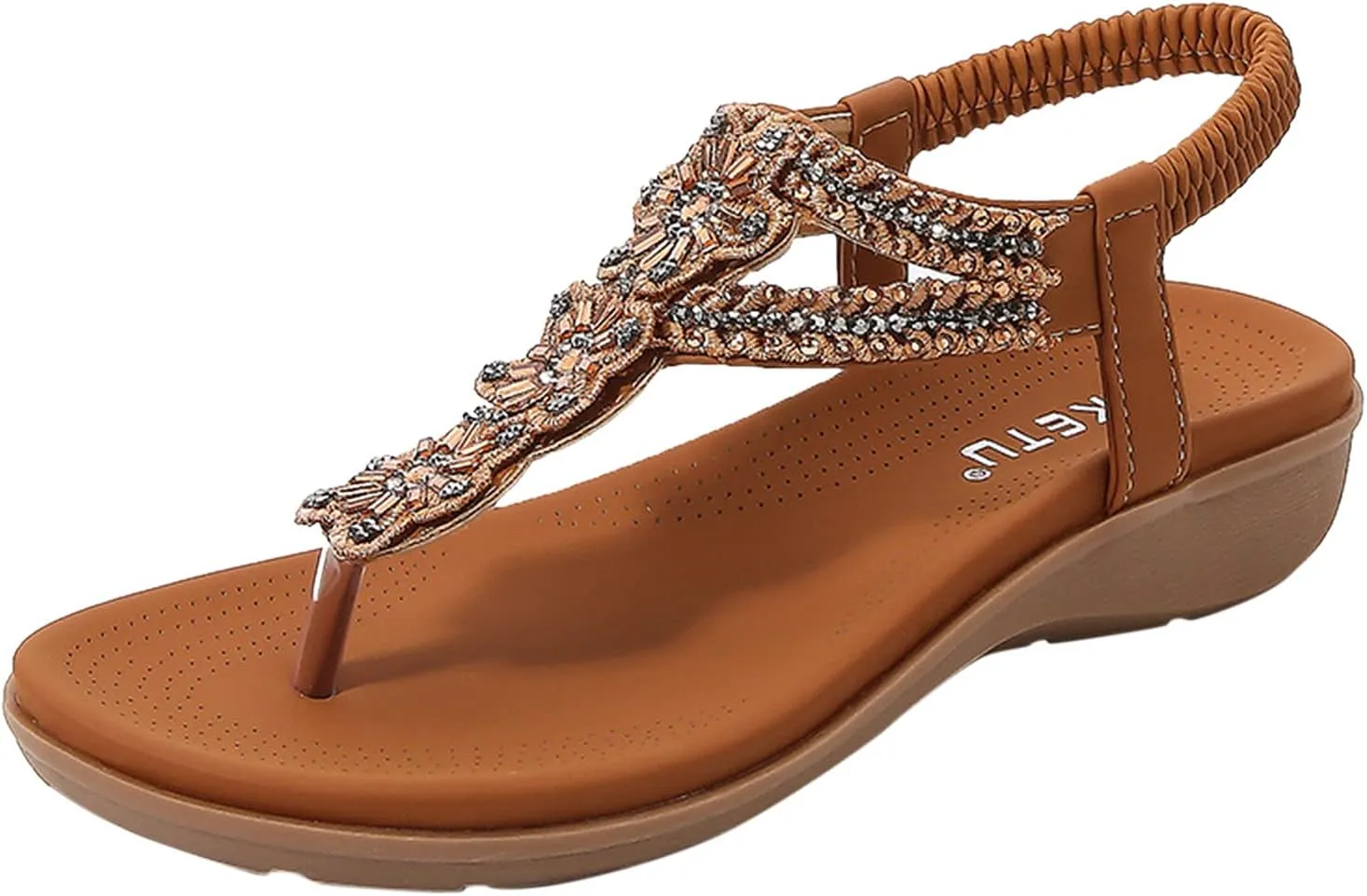 Sandals for Women Dressy Summer Beach Sandals Comfortable Bohemian Flats Sandal Elastic Ankle Strap Shoes