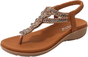 Sandals for Women Dressy Summer Beach Sandals Comfortable Bohemian Flats Sandal Elastic Ankle Strap Shoes