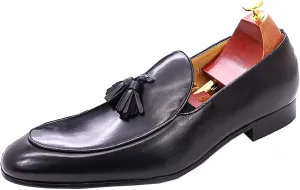 Santimon Men's Loafers Dress Casual Slip On Genuine Leather Tassel Loafers Fashion Driving Wedding Moccasin Mens Tuxedo Formal Business Suit Shoes