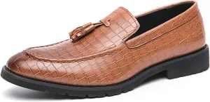 Santimon Mens Loafers Formal Dress Slip On Fashion Casual Summer Shoes Wedding Business Leather Tassel Loafers for Men