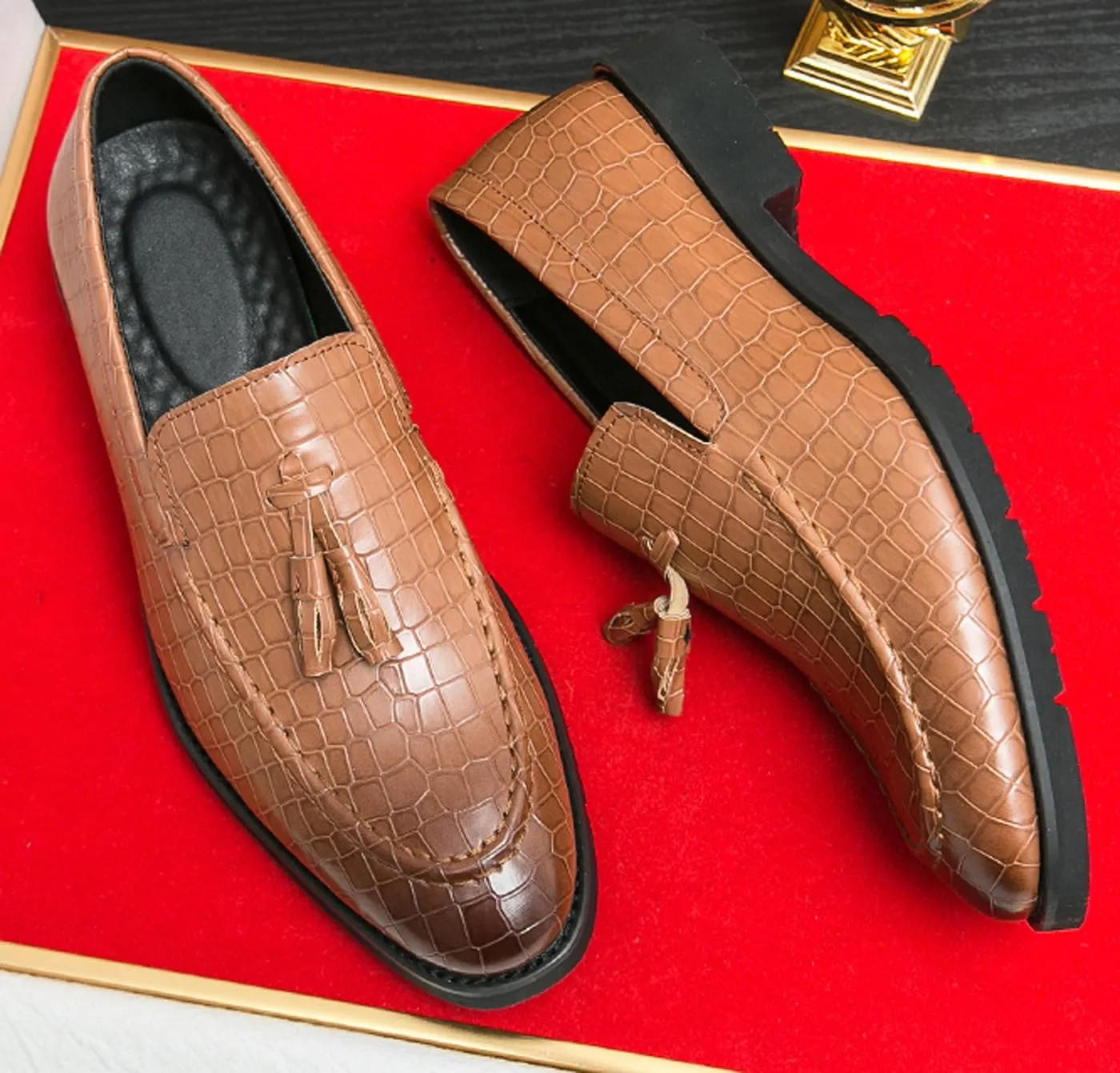 Santimon Mens Loafers Formal Dress Slip On Fashion Casual Summer Shoes Wedding Business Leather Tassel Loafers for Men