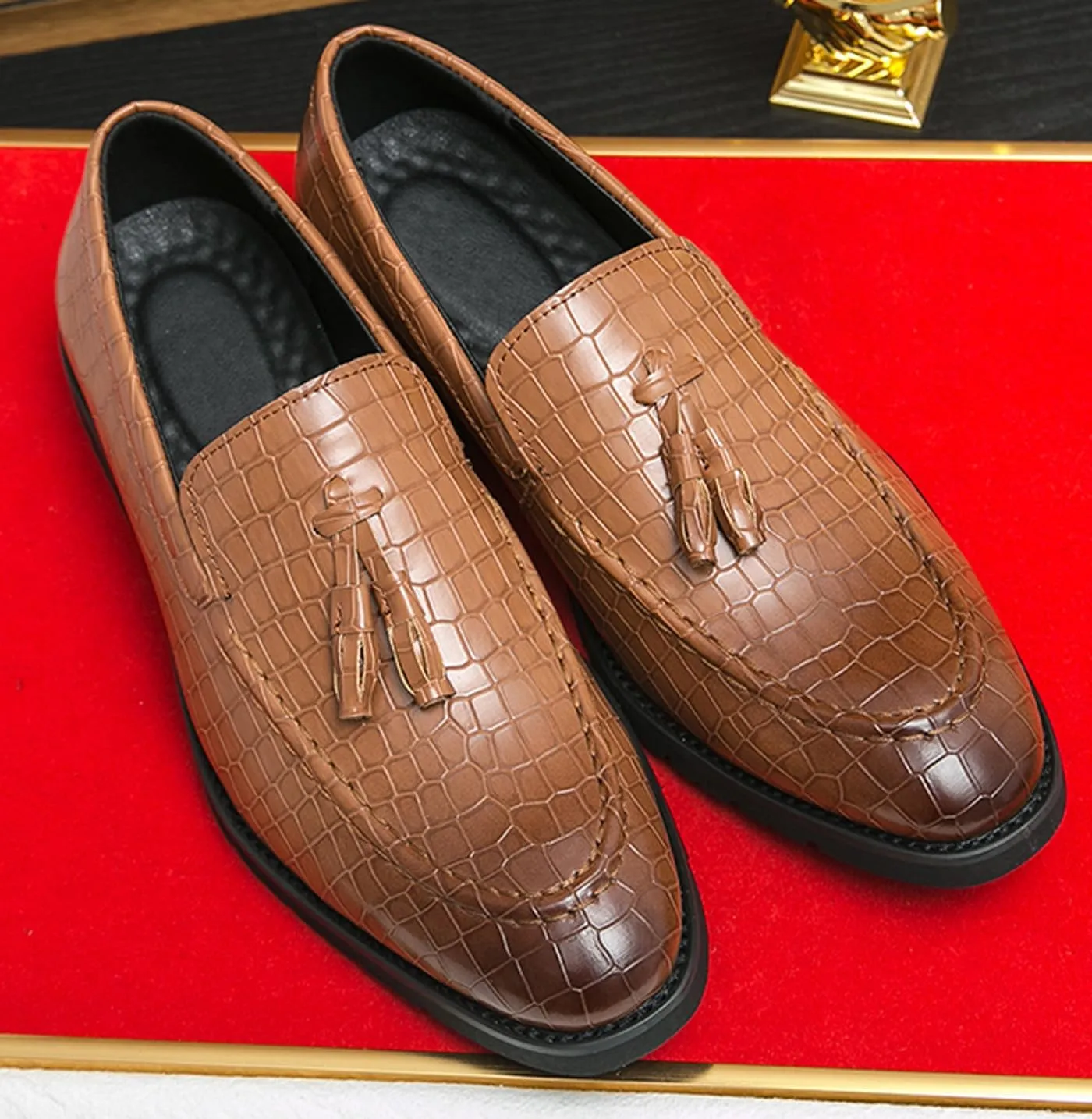Santimon Mens Loafers Formal Dress Slip On Fashion Casual Summer Shoes Wedding Business Leather Tassel Loafers for Men