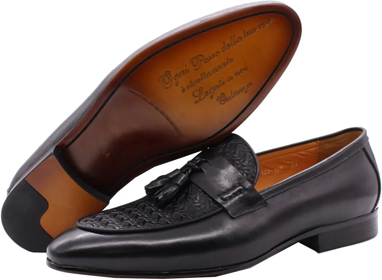 Santimon Men's Loafers Slip On Dress Casual Prom Tassel Shoes Mens Fashion Wedding Tuexdo Formal Business Suit Genuine Leather Penny Loafer Comfortable Walking Shoes