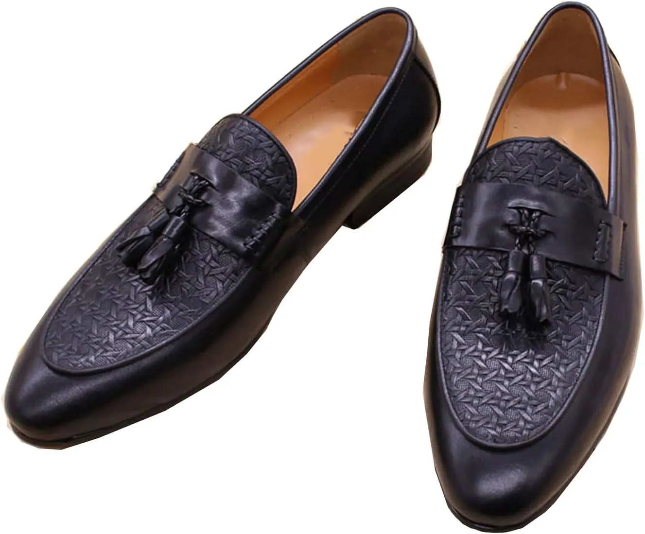 Santimon Men's Loafers Slip On Dress Casual Prom Tassel Shoes Mens Fashion Wedding Tuexdo Formal Business Suit Genuine Leather Penny Loafer Comfortable Walking Shoes