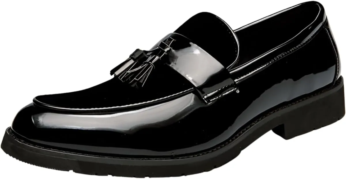 Santimon Men's Patent Leather Tassel Loafers Slip On Moccasin Shoes Casual Dress Loafer Business Fashion Shoes
