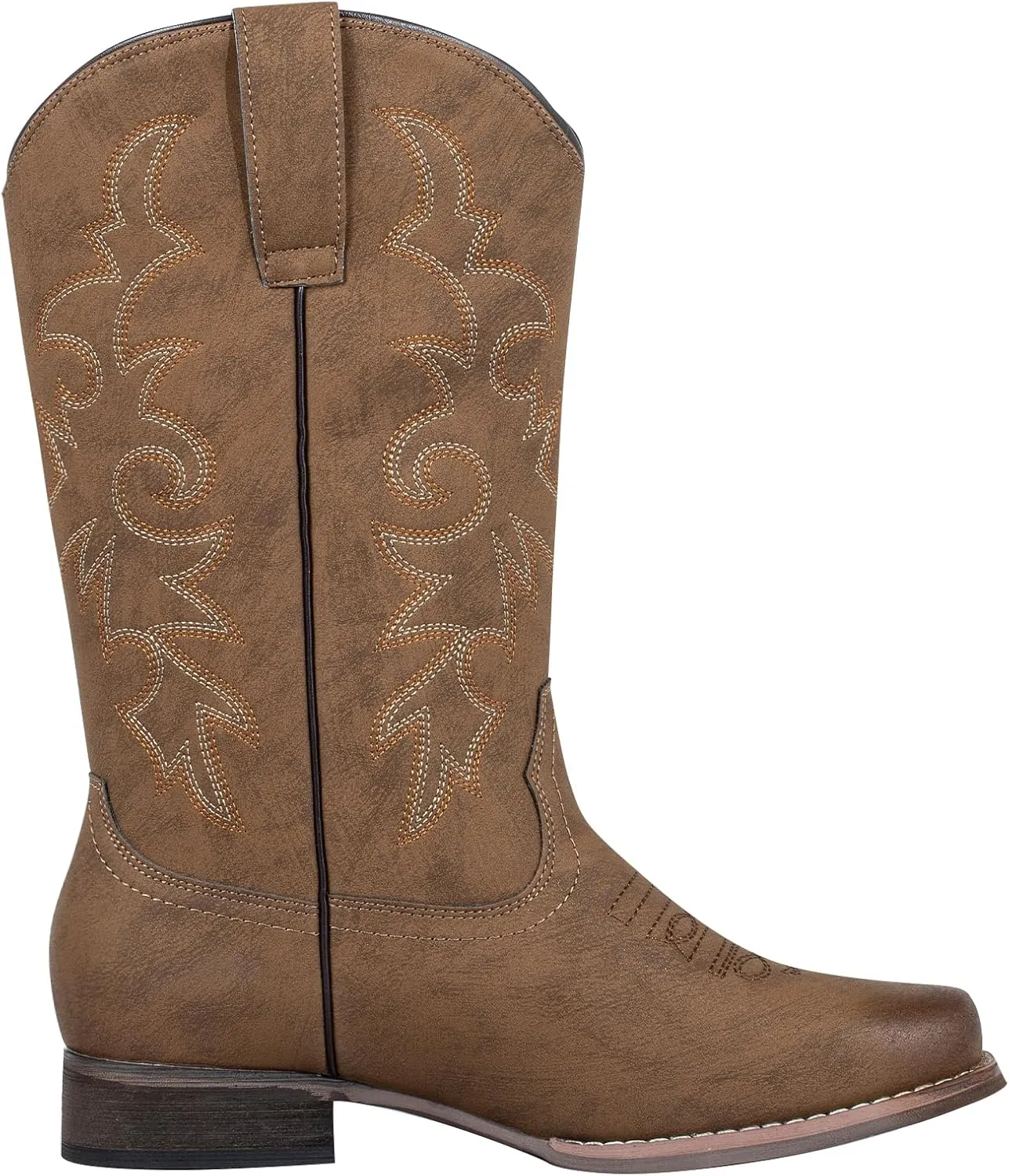 SheSole Women's Cowboy Boots Square Toe Western Cowgirl Mid Wide Calf Embroidered Boots Brown