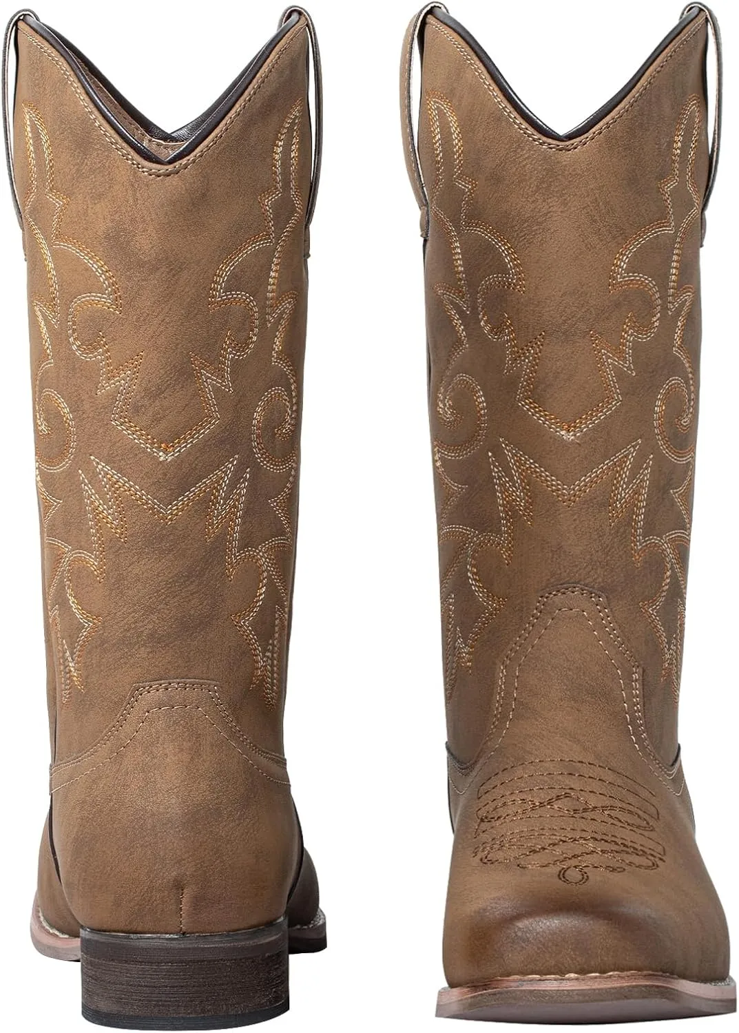SheSole Women's Cowboy Boots Square Toe Western Cowgirl Mid Wide Calf Embroidered Boots Brown