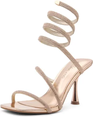 Shoe Land Charming2 Women's Rhinestone Heels, Square Open Toe High Stilettos with Spiral Ankle Wrap Strap ?C Coil Spiral High Heeled Crystal Dress Sandals for Party
