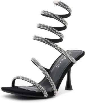 Shoe Land Charming2 Women's Rhinestone Heels, Square Open Toe High Stilettos with Spiral Ankle Wrap Strap ?C Coil Spiral High Heeled Crystal Dress Sandals for Party